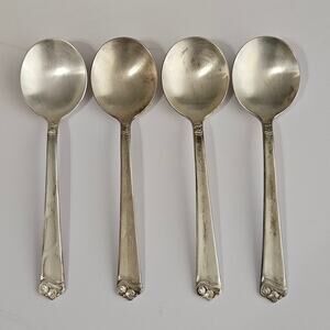 4 Holmes & Edward Silverplate 1954 BRIGHT FUTURE Round Bowl Soup Spoon
